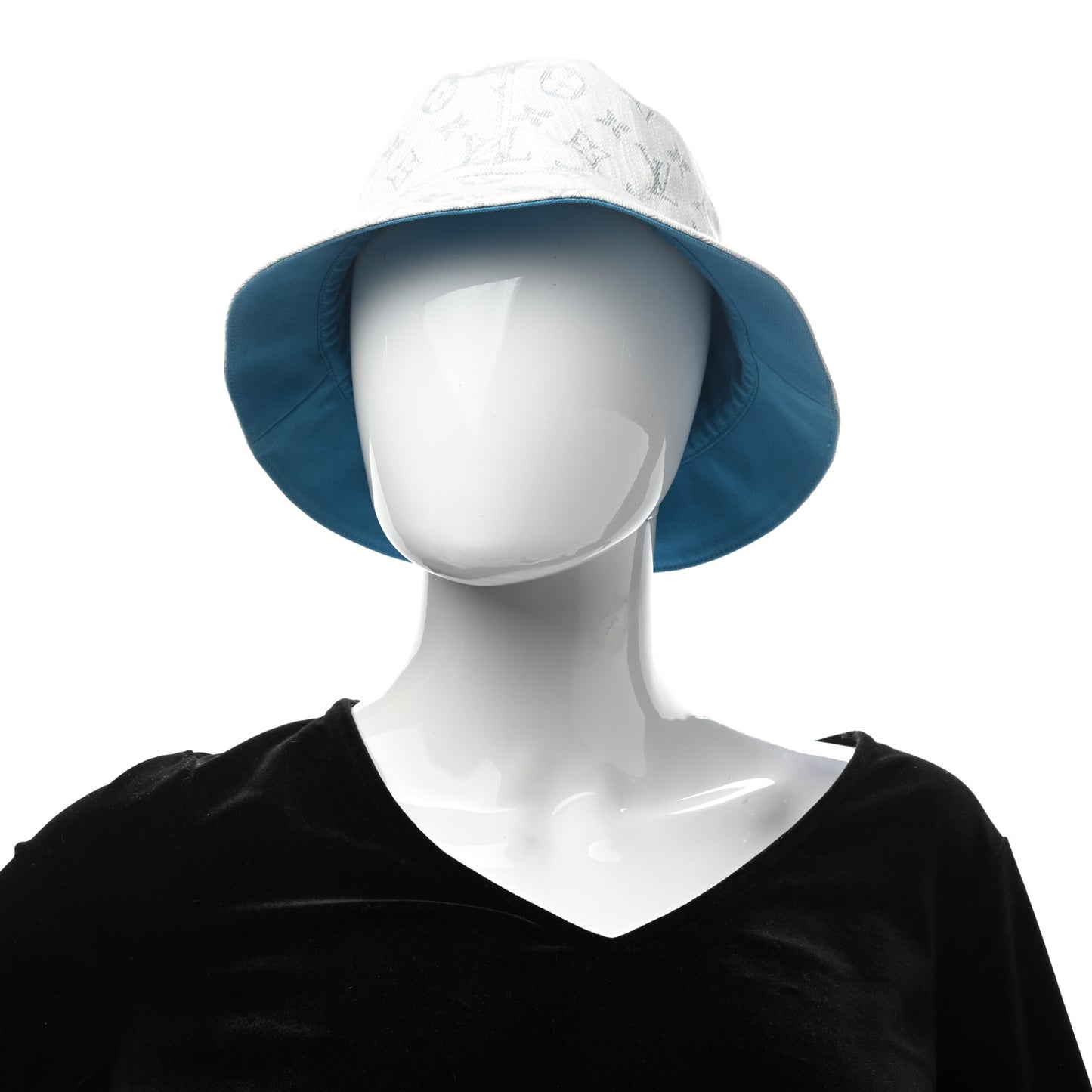 Monogram Denim Transformable Bob Bucket Hat 60 White Blue