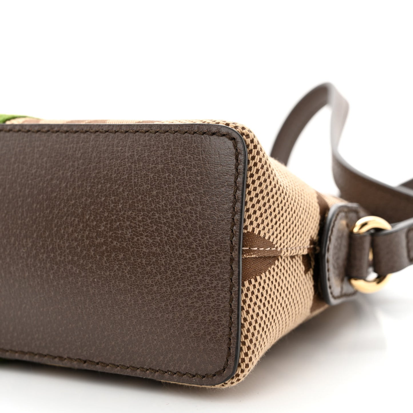 Monogram Jumbo GG Textured Dollar Calfskin Web Small Ophidia Dome Shoulder Bag Camel Ebony New Acero