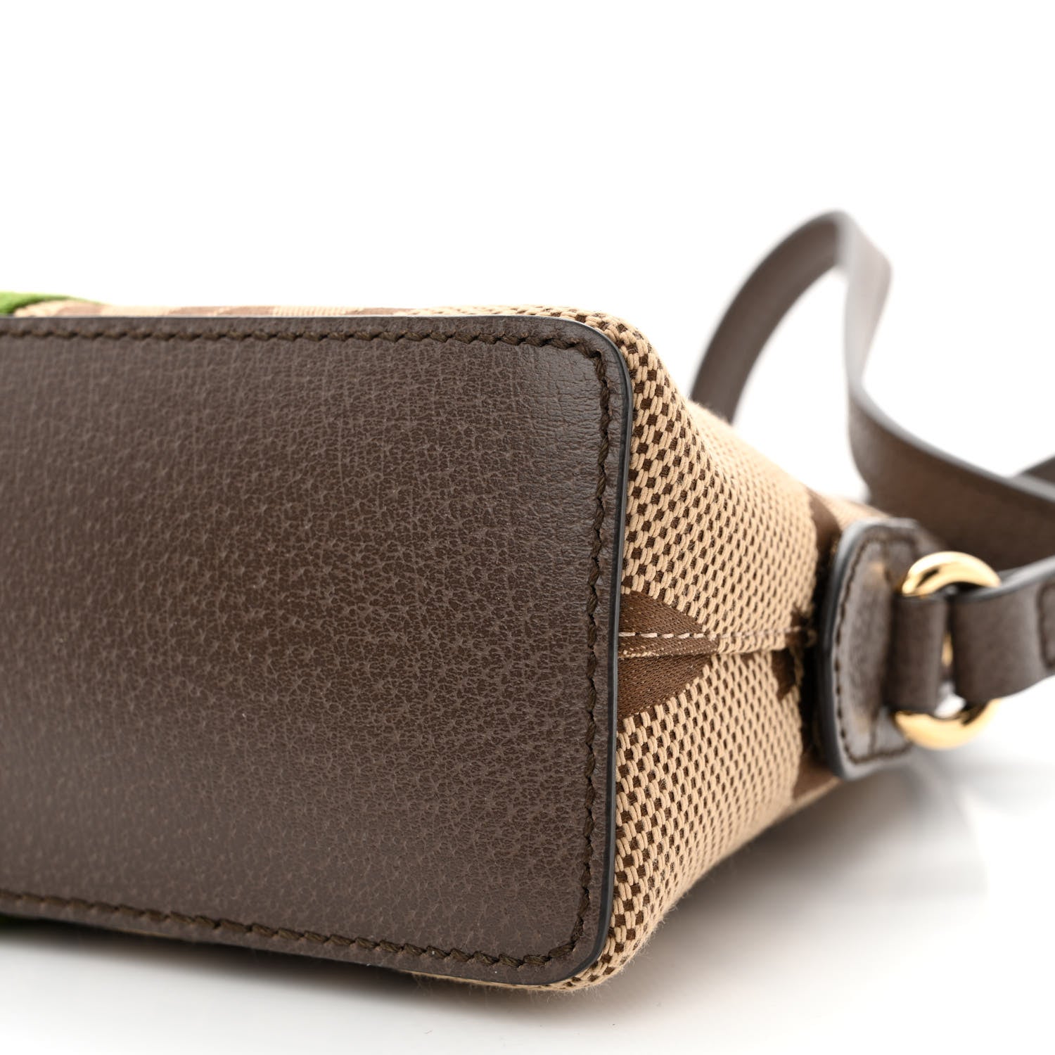Gucci Monogram Jumbo GG Textured Dollar Calfskin Web Small Ophidia Dome Shoulder Bag Camel Ebony New Acero 10 of 10