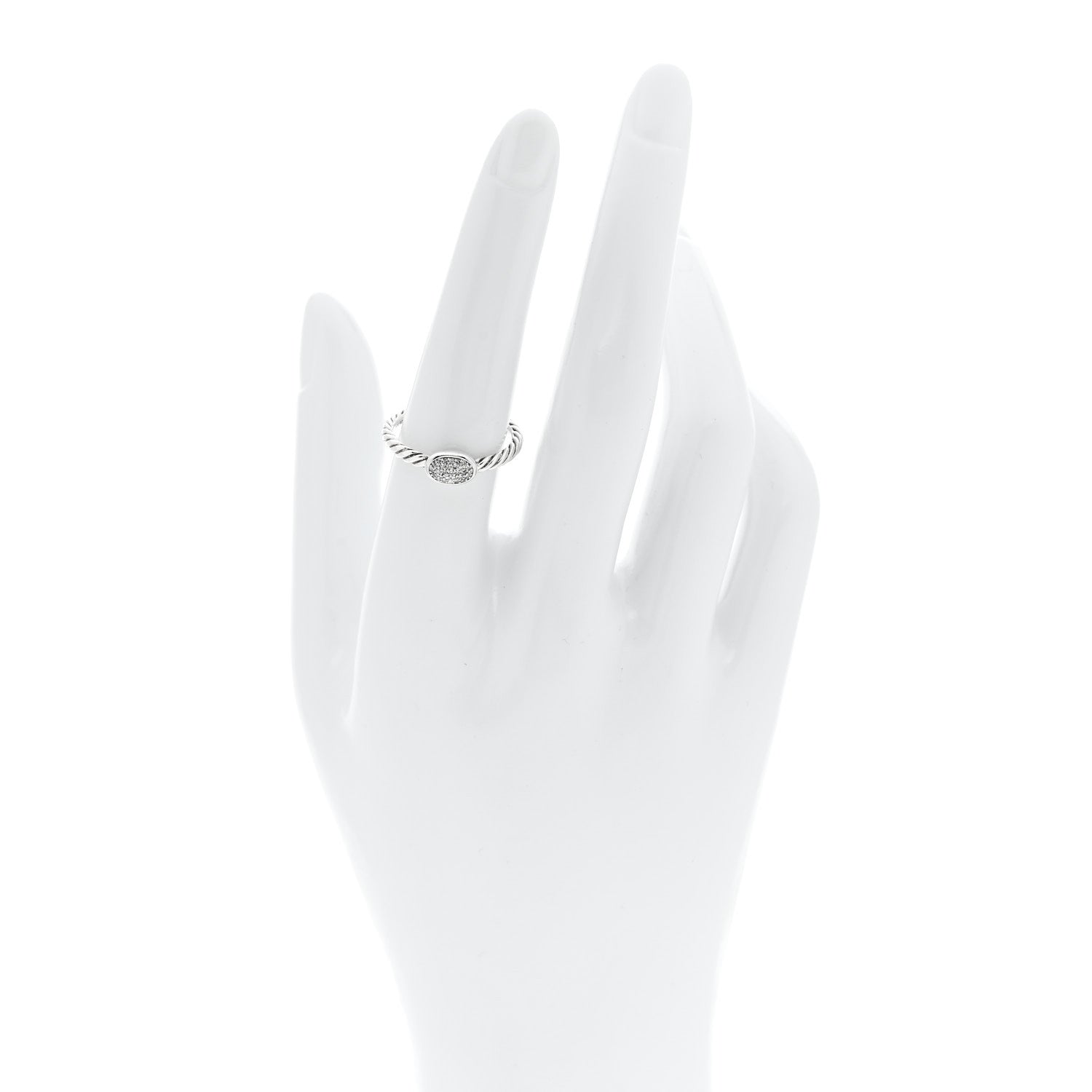 David Yurman Sterling Silver Diamond Pave Cable Classics Oval Ring 54 7 2 of 6