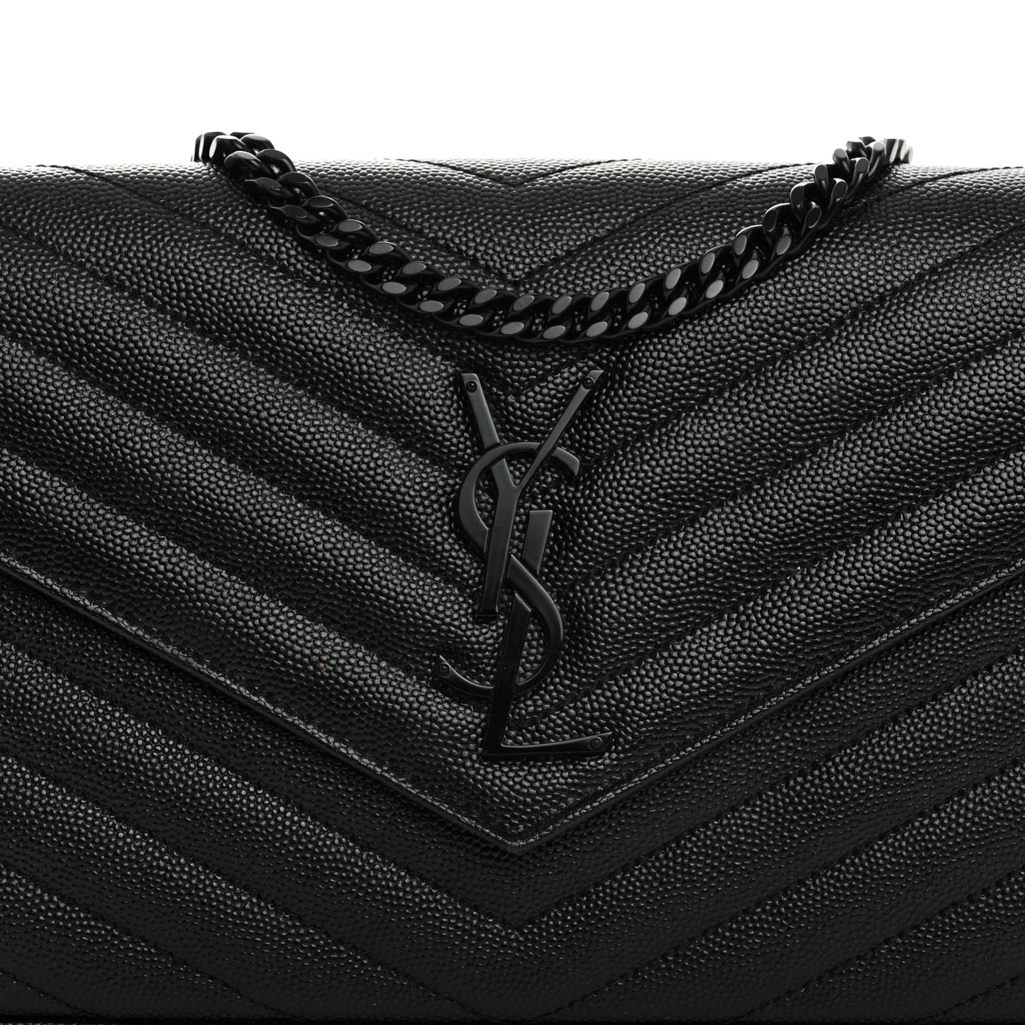 Grain De Poudre Matelasse Chevron Monogram Monochrome Chain Wallet Black