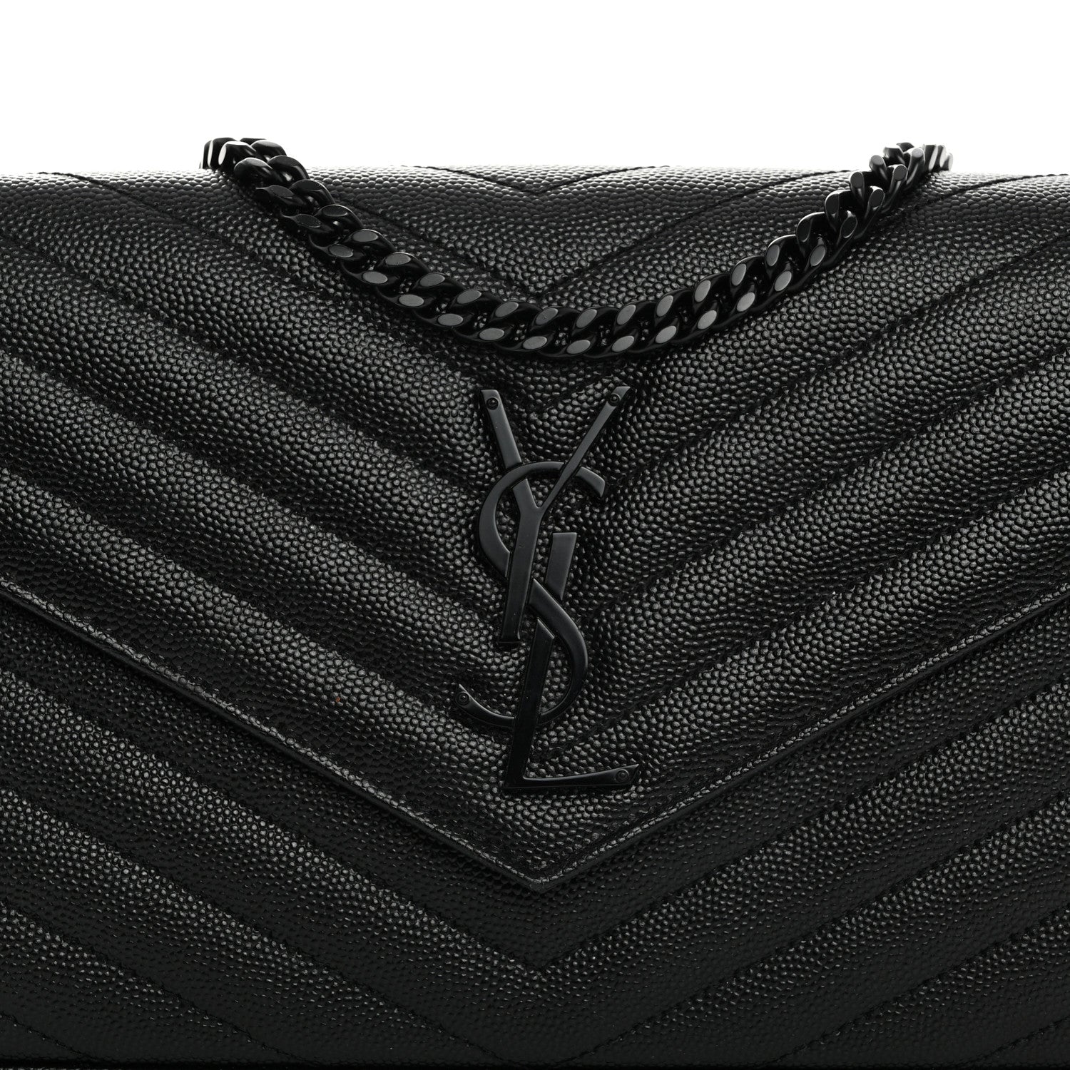 Saint Laurent Grain De Poudre Matelasse Chevron Monogram Monochrome Chain Wallet Black 7 of 10