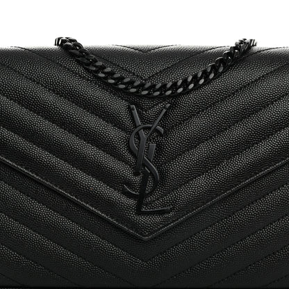 Saint Laurent Grain De Poudre Matelasse Chevron Monogram Monochrome Chain Wallet Black 7 of 10