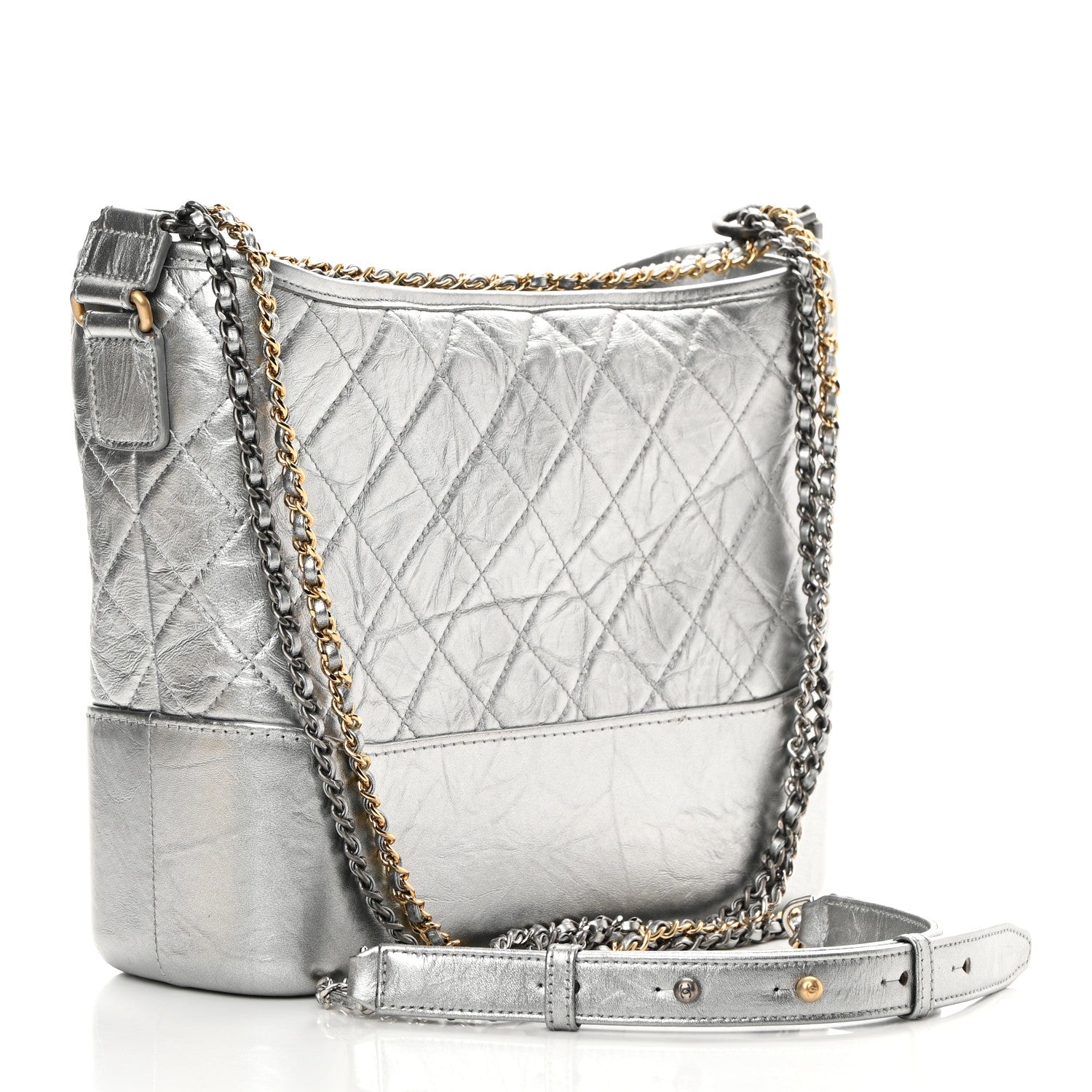 Chanel Metallic Aged Calfskin Quilted Medium Gabrielle Hobo Silver 3 of 15