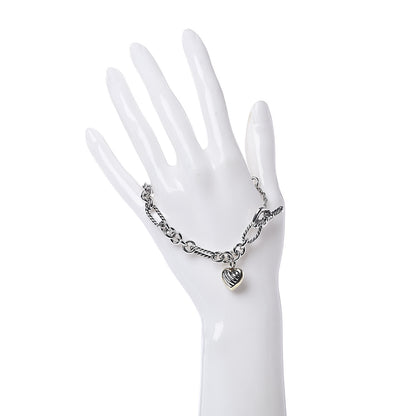 David Yurman Sterling Silver 18K Yellow Gold Cable Heart Charm Bracelet 2 of 4