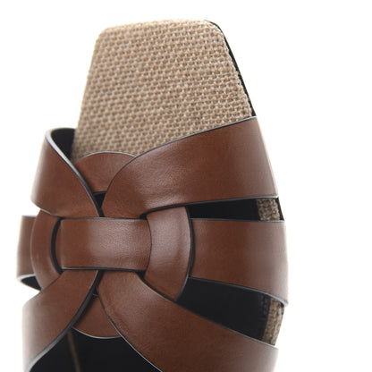 Saint Laurent Calfskin Canvas Tribute 05 Slide Sandals 39 Brown 10 of 11