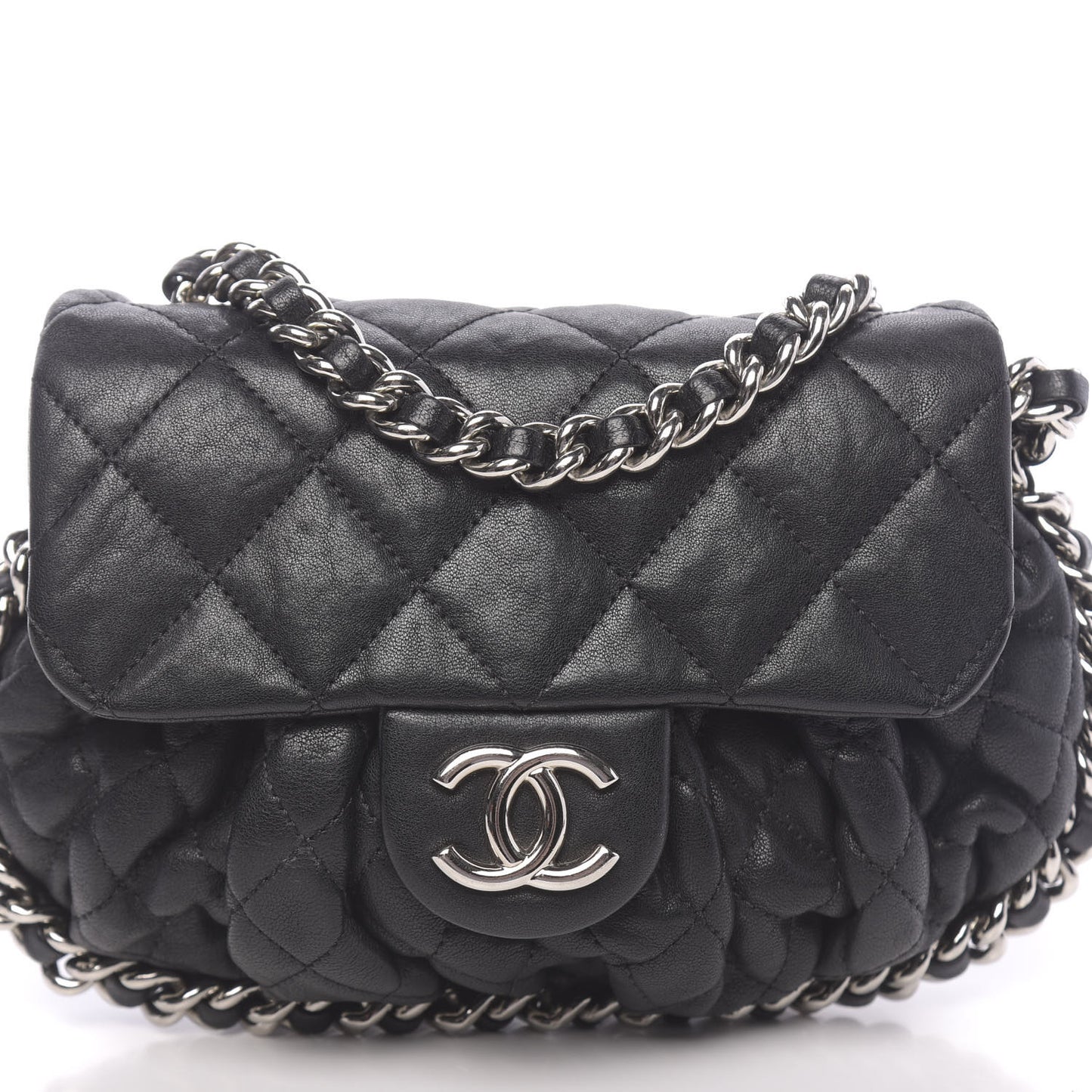 Washed Lambskin Quilted Mini Chain Around Messenger Black