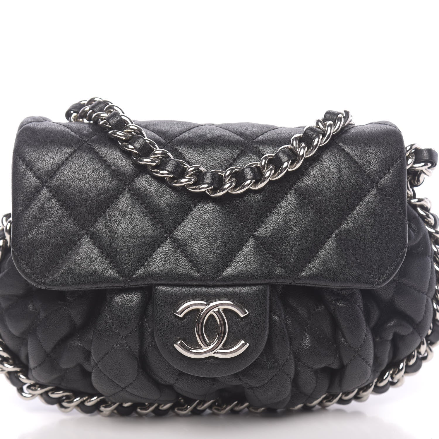 Chanel Washed Lambskin Quilted Mini Chain Around Messenger Black 10 of 10