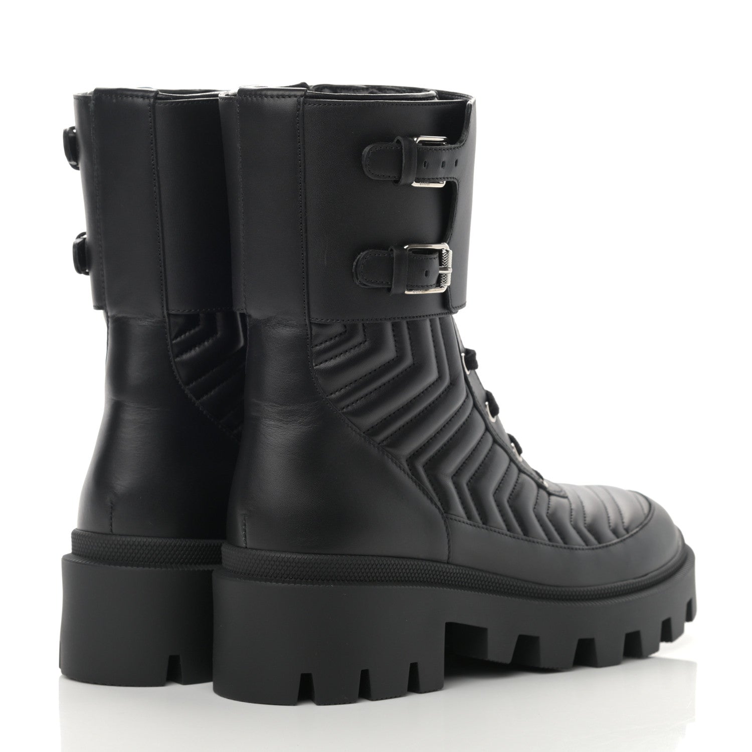 Gucci Nappa Frances GG Matelasse Platform Combat Boots 39 Black 3 of 10