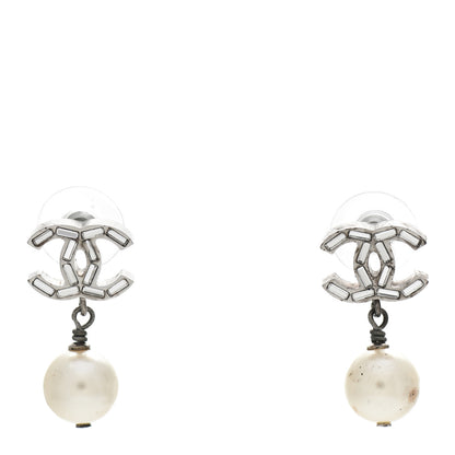 Chanel Baguette Crystal Pearl CC Drop Earrings Silver 1 of 5