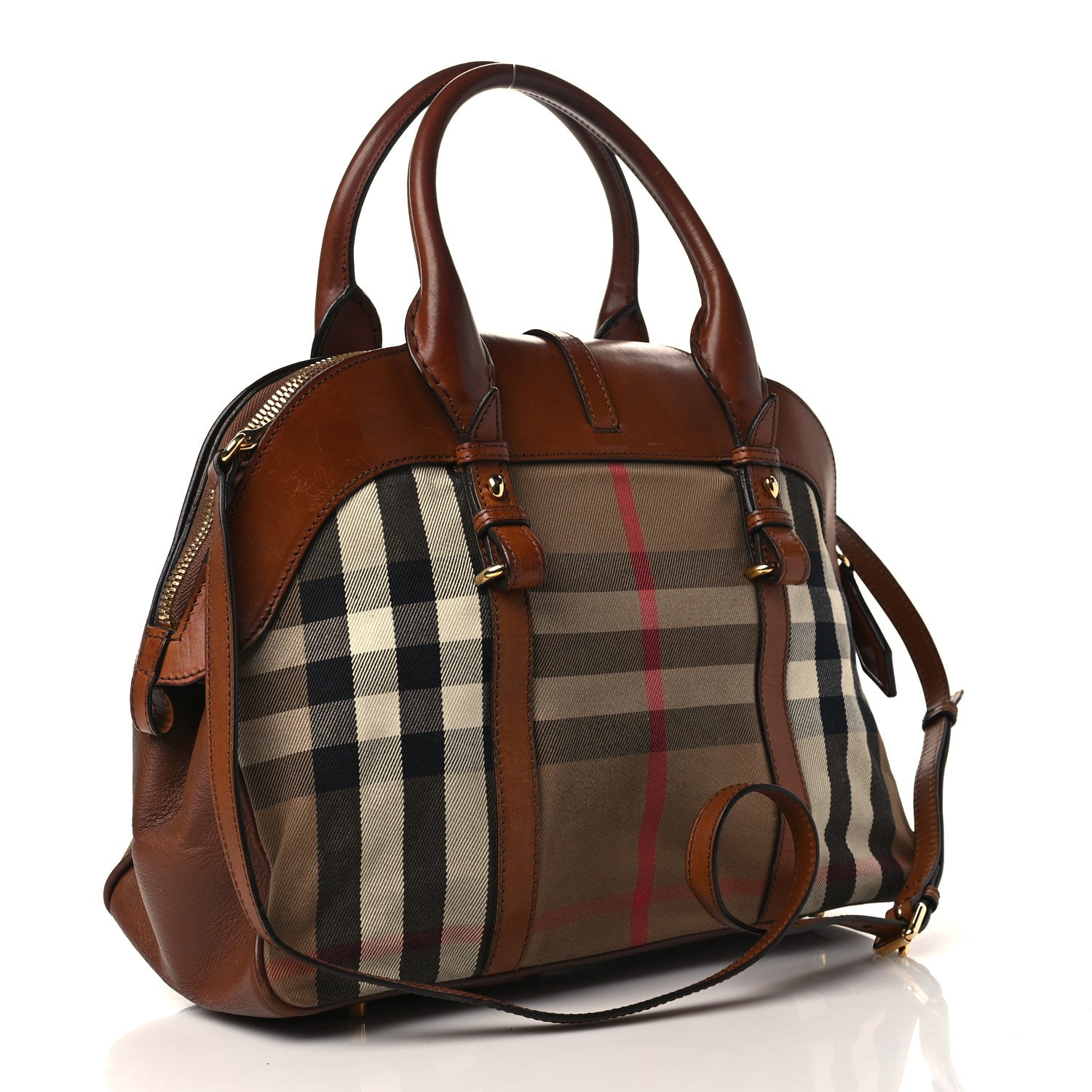 Burberry Calfskin House Check Satchel Tan 2 of 10