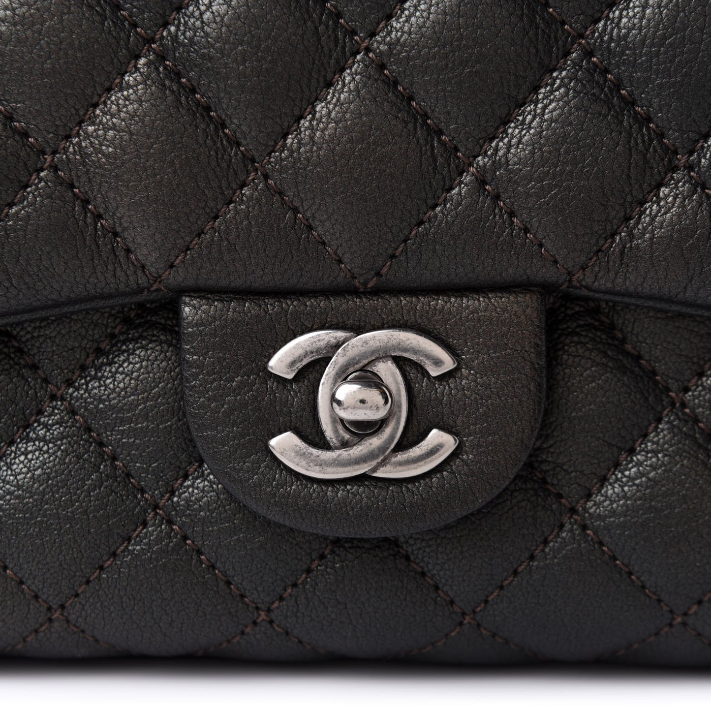 Metallic Goatskin Quilted Medium Rock In Rome Flap Charcoal