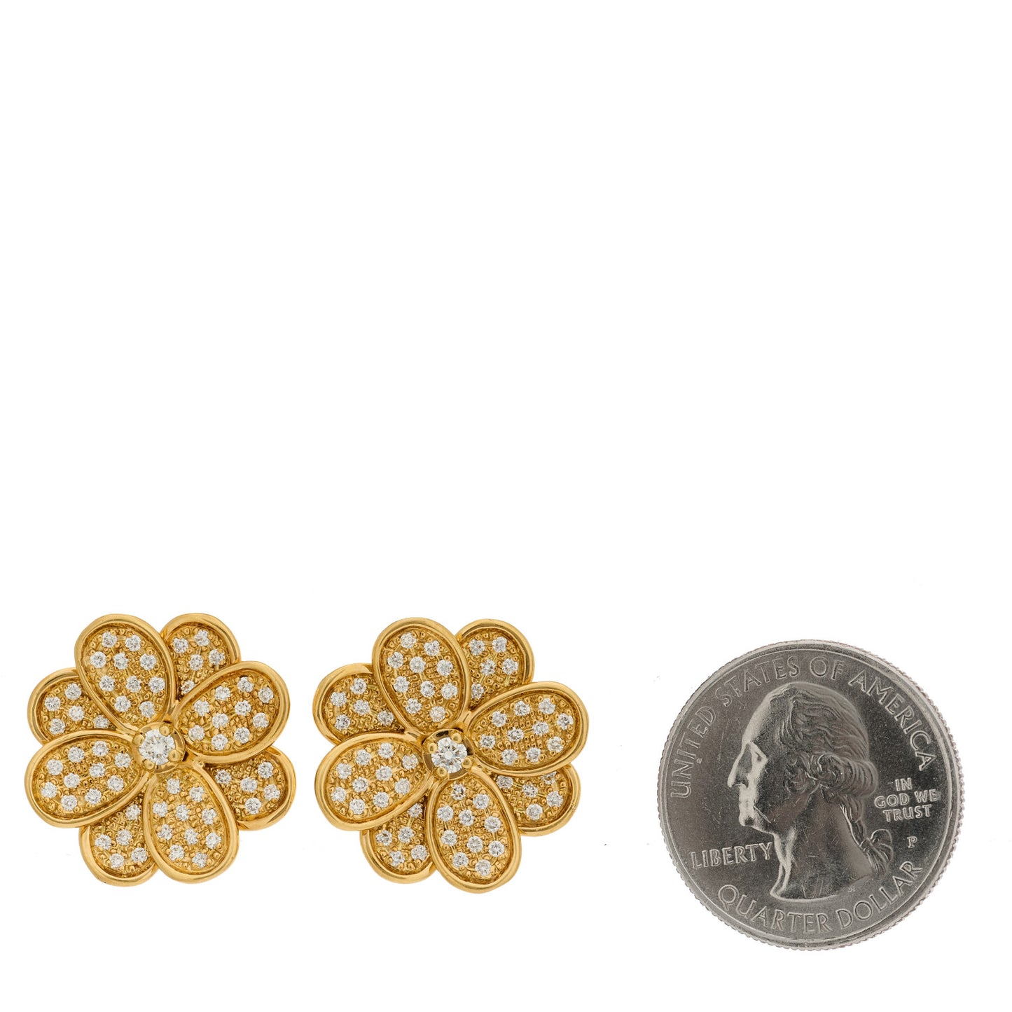18K Yellow Gold Diamond Petali Flower Earrings