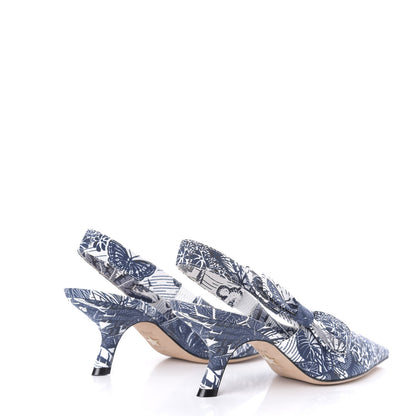 Christian Dior Toile De Jouy Tropicalia Sweet D Slingback Pumps 37 Indigo White 4 of 9