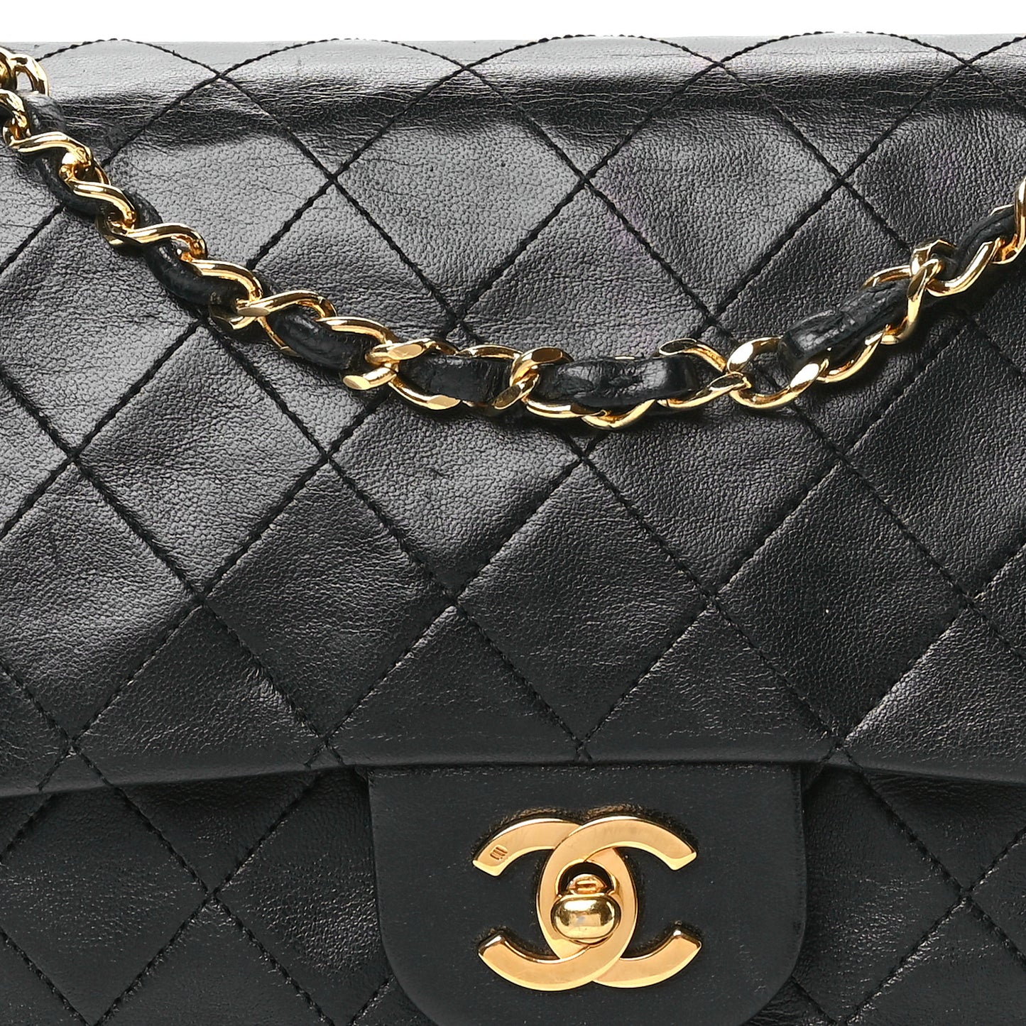 Lambskin Quilted Medium Double Flap Black