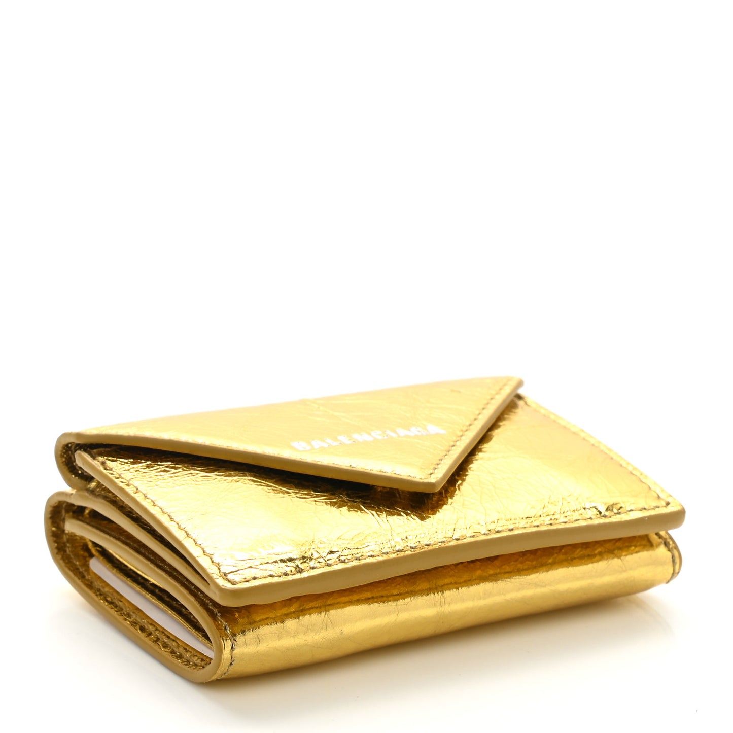 Metallic Calfskin Mini Papier Wallet Gold