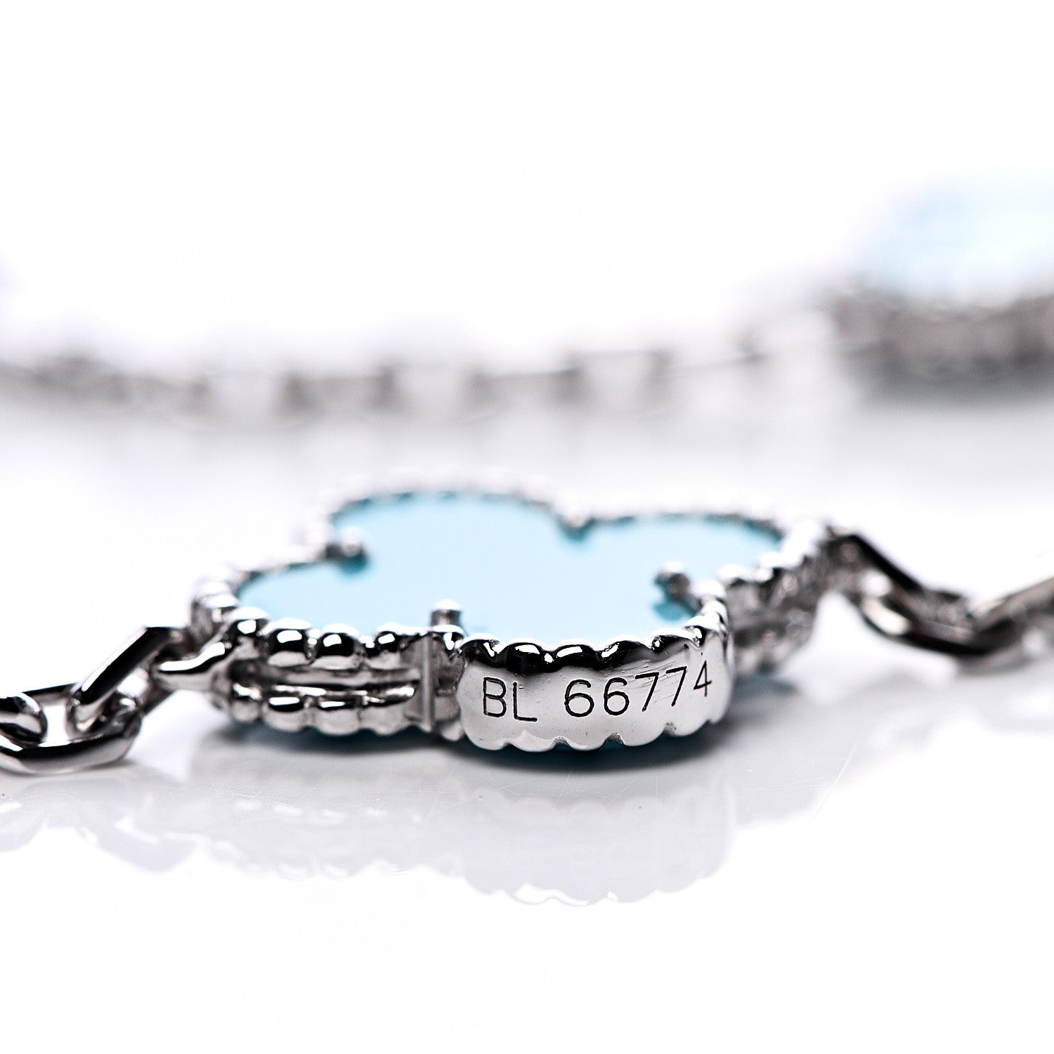 Van Cleef & Arpels 18K White Gold Turquoise 10 Motifs Vintage Alhambra Necklace 5 of 7