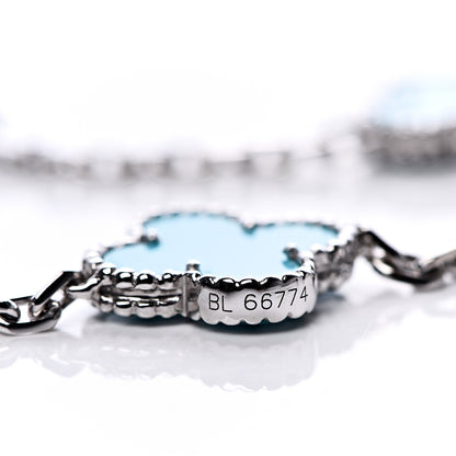 Van Cleef & Arpels 18K White Gold Turquoise 10 Motifs Vintage Alhambra Necklace 5 of 7