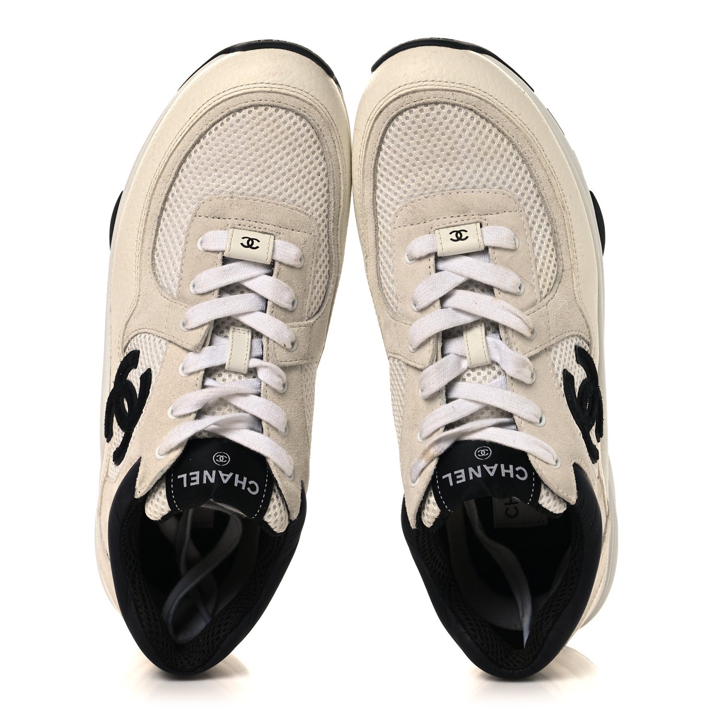 Mesh Suede Calfskin Grained Calfskin Womens CC Sneakers 41 White Black