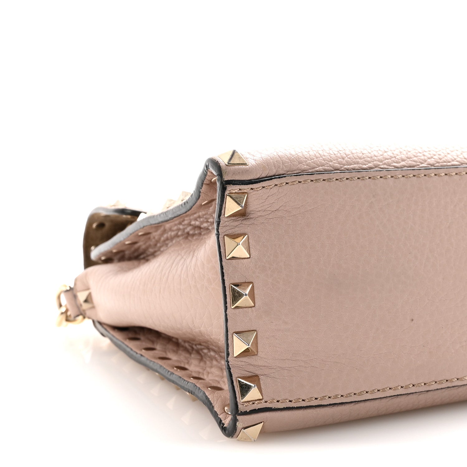 Valentino Garavani Pebbled Calfskin Medium Rockstud Top Handle Shoulder Bag Poudre 8 of 9