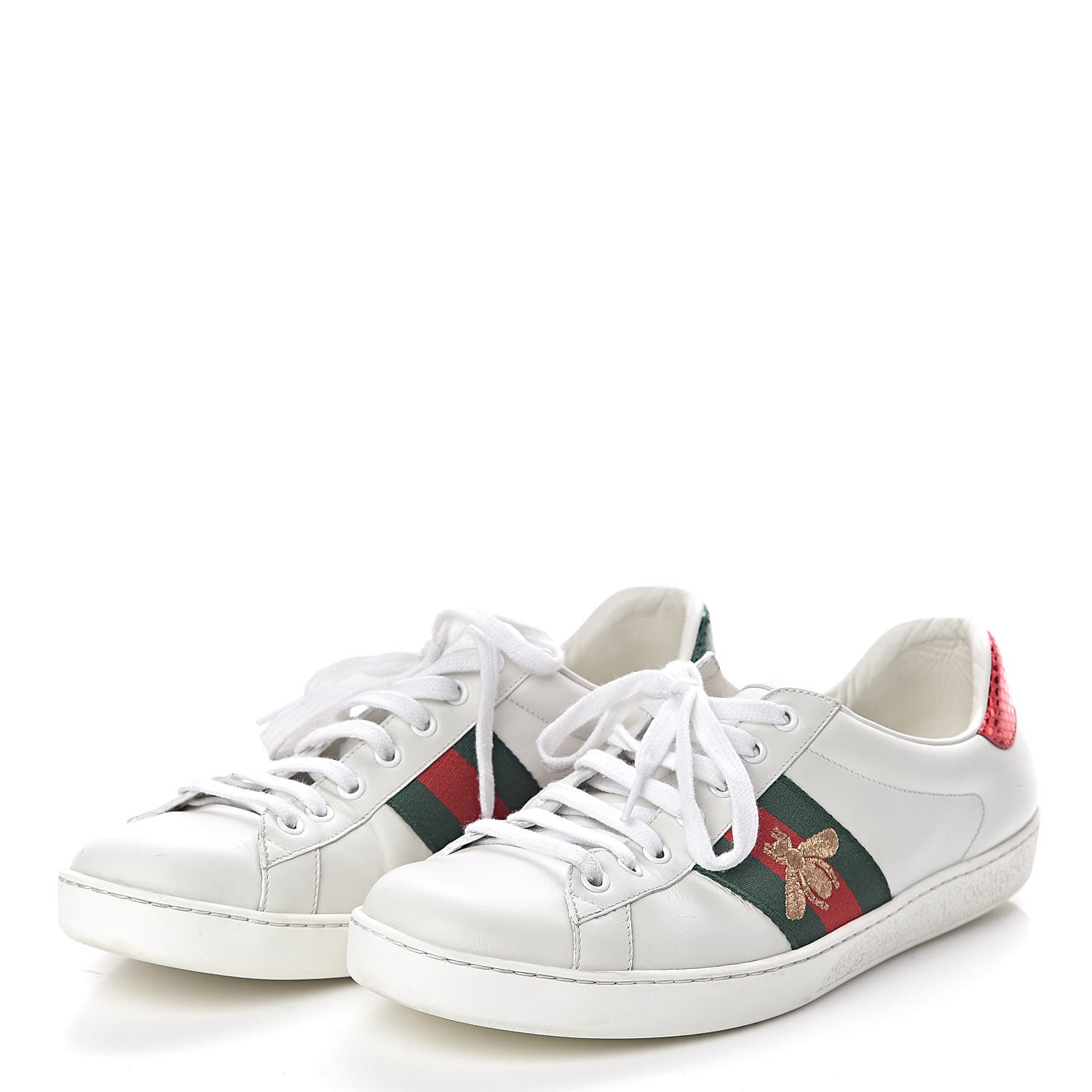 Gucci Miro Soft Calfskin Laminated Ayers Web Bee Embroidered Mens Ace Sneakers 9 White Red Flame Green 3 of 10