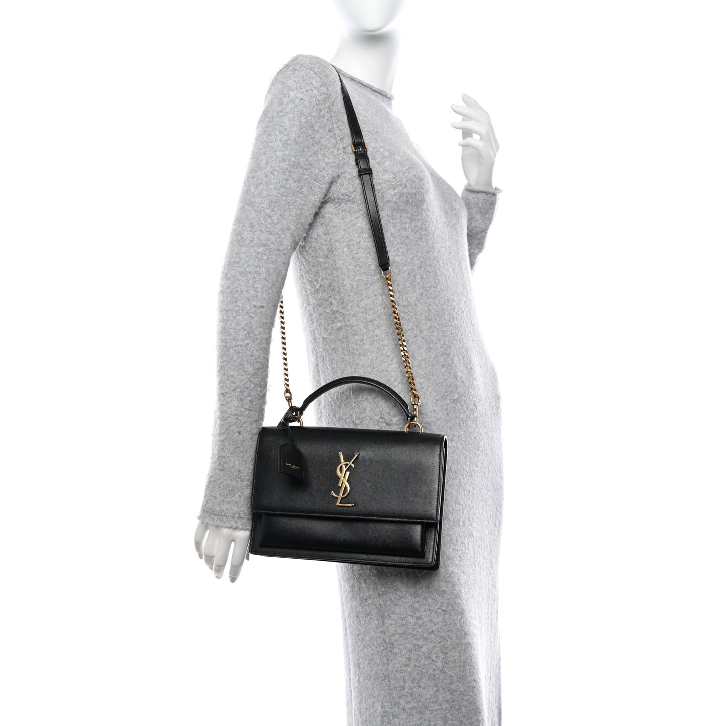 SAINT LAURENT Smooth Calfskin Medium Monogram Sunset Satchel Black