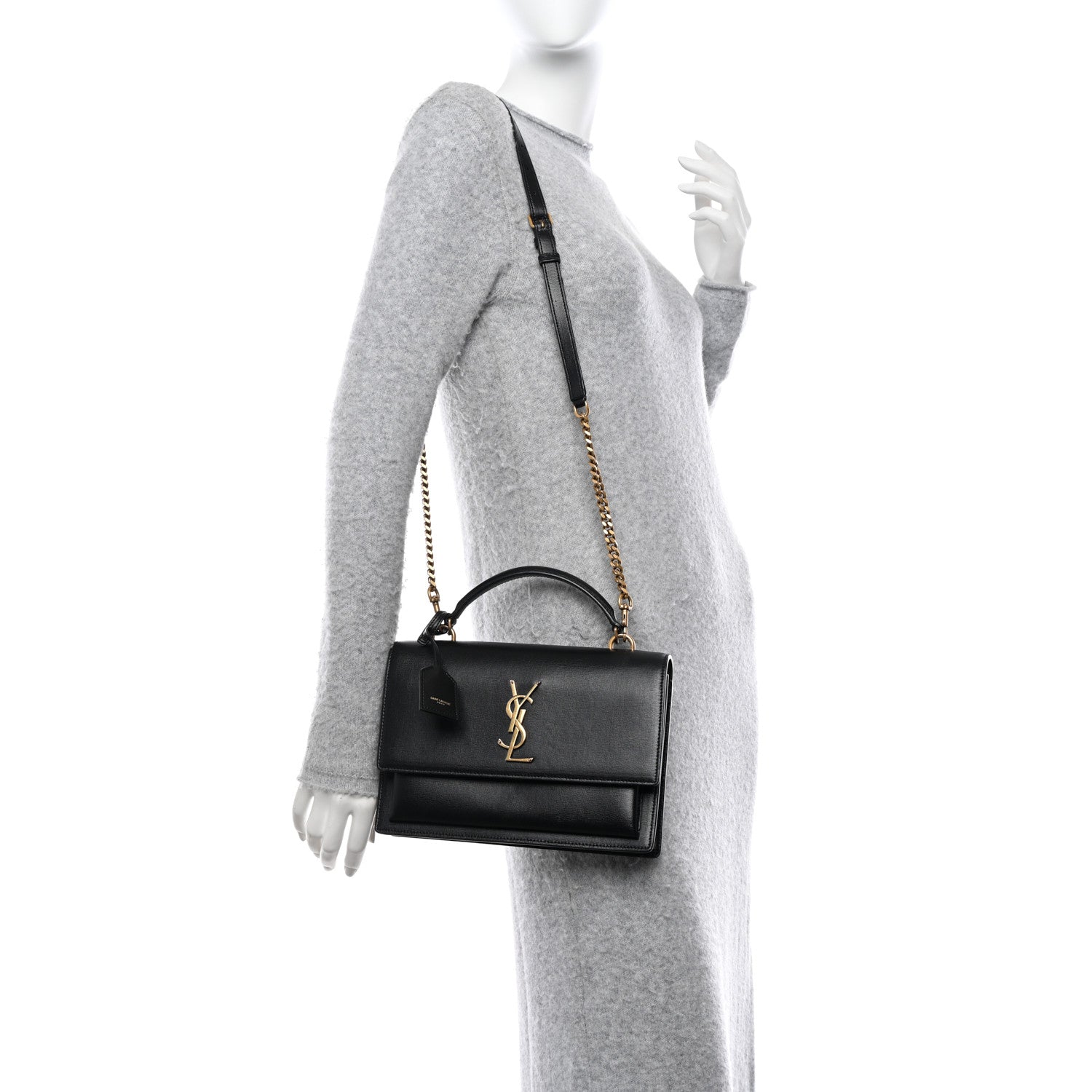Saint Laurent SAINT LAURENT Smooth Calfskin Medium Monogram Sunset Satchel Black 2 of 9