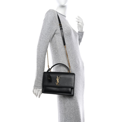 Saint Laurent SAINT LAURENT Smooth Calfskin Medium Monogram Sunset Satchel Black 2 of 9