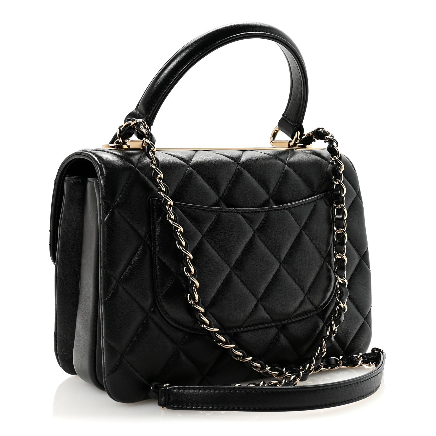 Lambskin Quilted Small Trendy CC Dual Handle Flap Bag Black