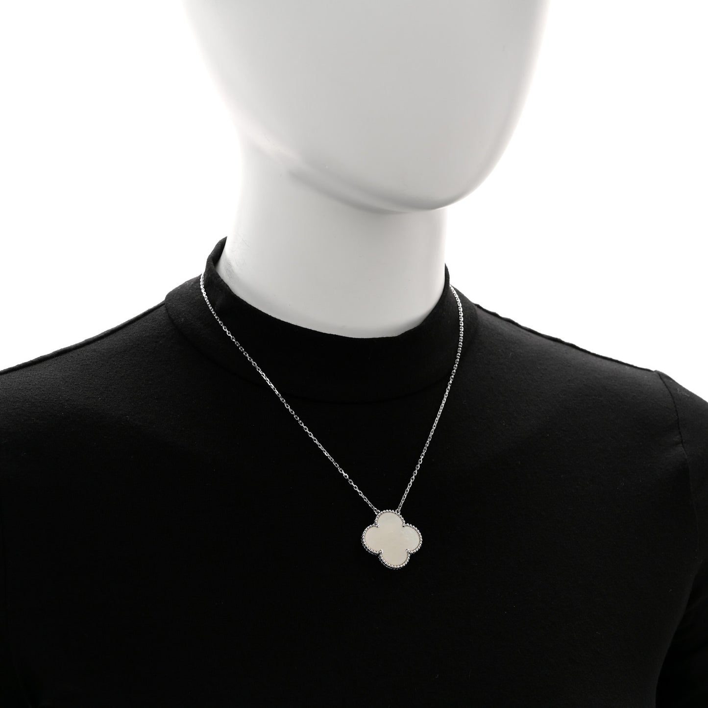18K White Gold Mother of Pearl Magic Alhambra Pendant Necklace