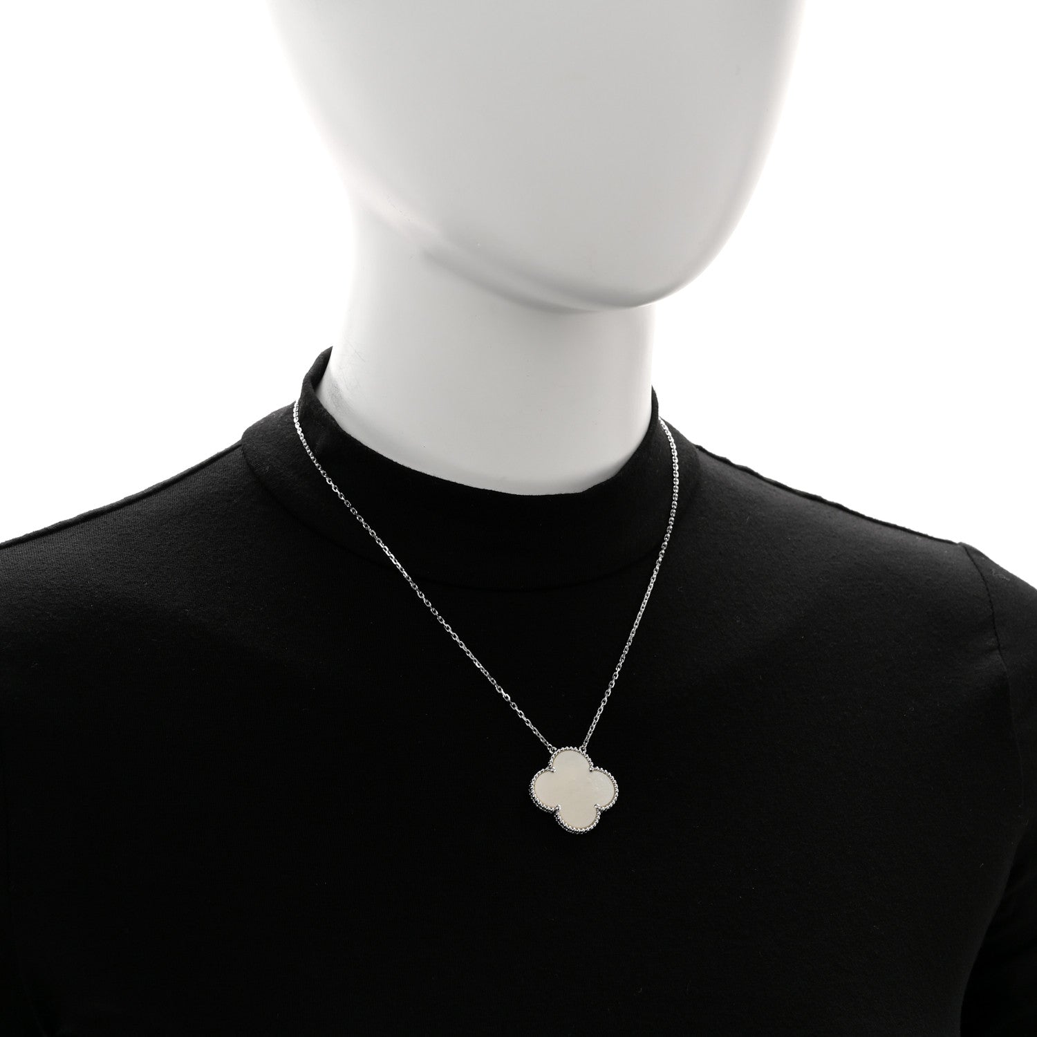 Van Cleef & Arpels 18K White Gold Mother of Pearl Magic Alhambra Pendant Necklace 2 of 5