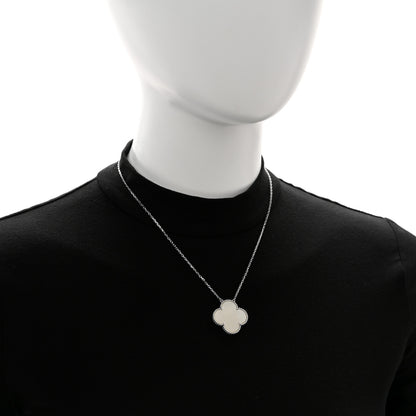 Van Cleef & Arpels 18K White Gold Mother of Pearl Magic Alhambra Pendant Necklace 2 of 5