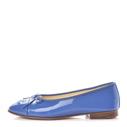 Chanel Calfskin Patent CC Cap Toe Ballerina Flats 35.5 Blue 1 of 11