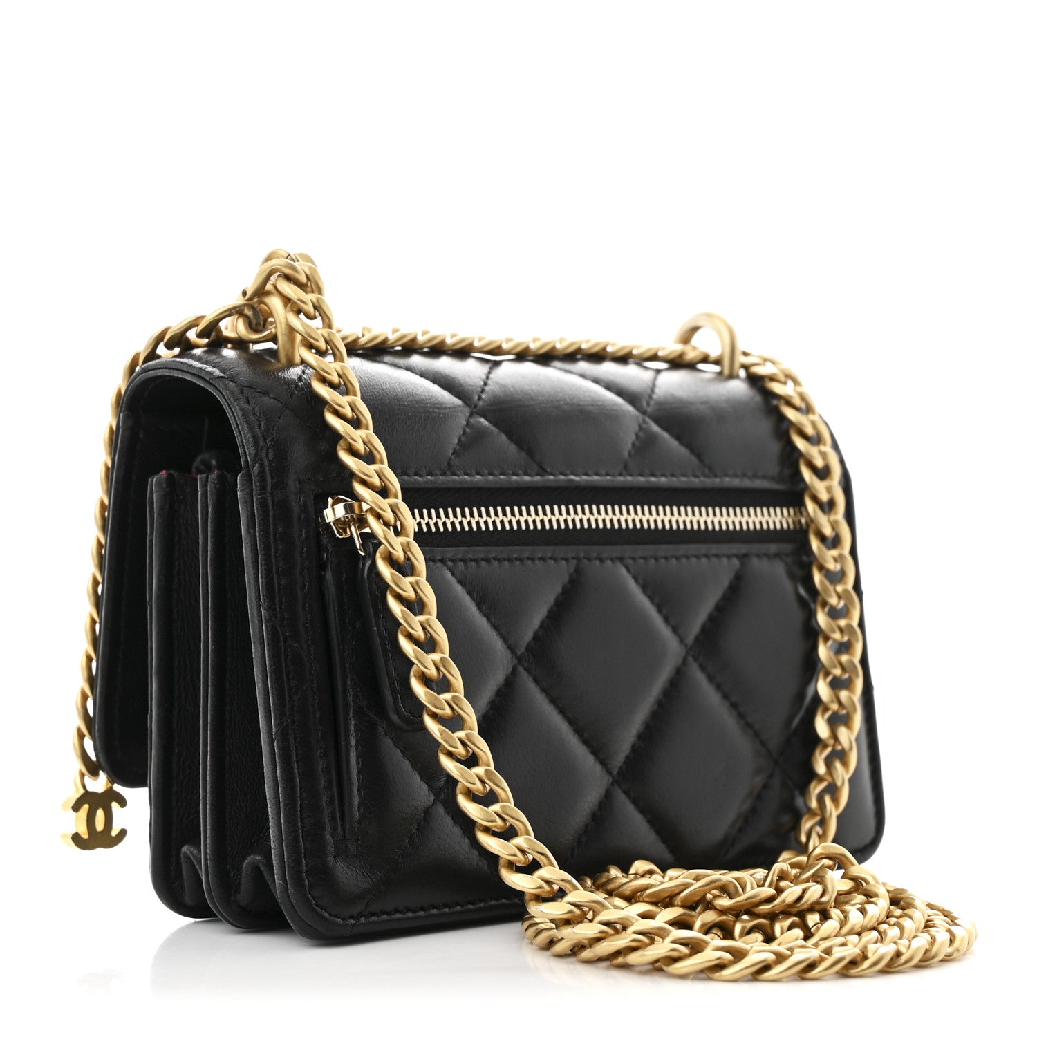 Chanel Lambskin Enamel Quilted Pending CC Clutch With Chain Black 3 of 11