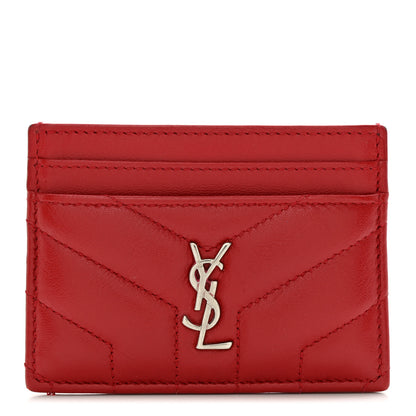 Saint Laurent Calfskin Y Quilted Monogram LouLou Credit Card Case Red 1 of 7