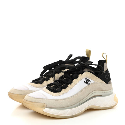 Chanel Velvet Calfskin Mixed Fibers CC Sneakers 38.5 Ivory Black 3 of 9