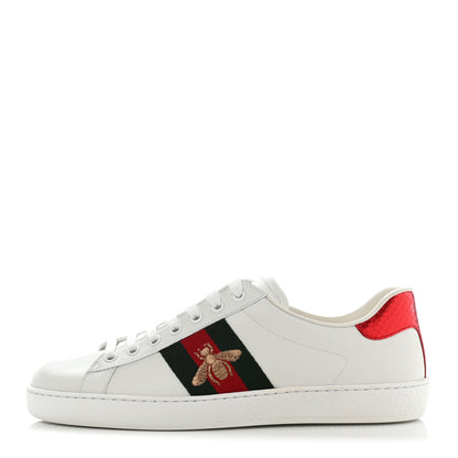Gucci Miro Soft Calfskin Laminated Ayers Web Bee Embroidered Mens Ace Sneakers 7.5 White Red Flame Green 1 of 10