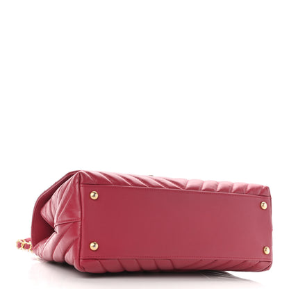 Chanel Calfskin Chevron Quilted Small Coco Handle Flap Dark Fuchsia 4 of 11