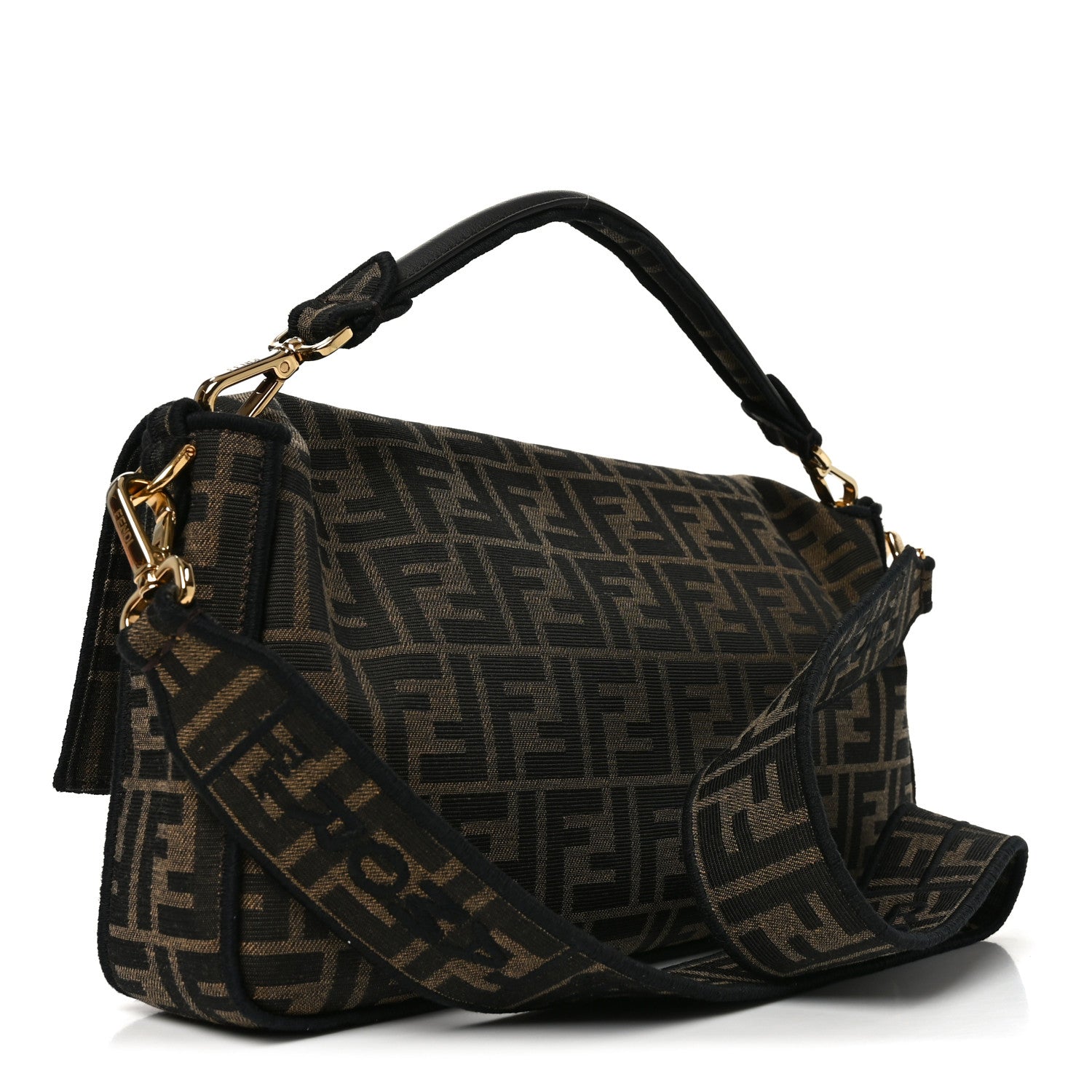 Fendi Fabric Jacquard FF 1974 Large Baguette Tobacco Moro Black 3 of 11