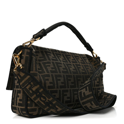Fendi Fabric Jacquard FF 1974 Large Baguette Tobacco Moro Black 3 of 11