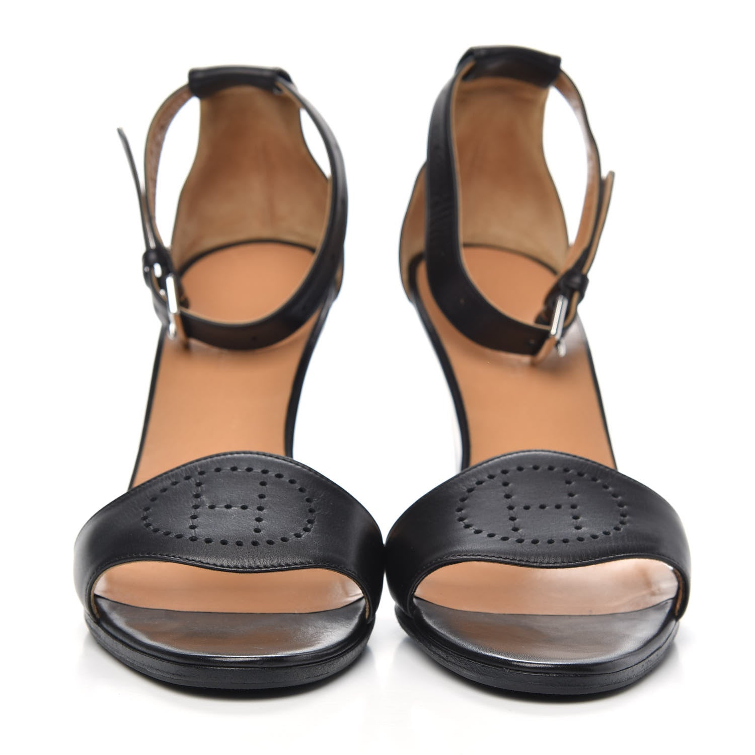 Hermes Calfskin Perforated H Ankle Strap Wedge Sandals 39 Black 2 of 7