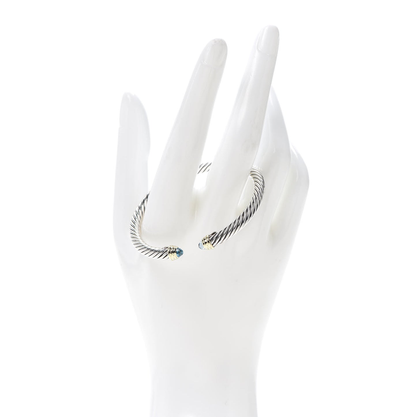 Sterling Silver 14K Yellow Gold Blue Topaz 5mm Cable Classics Petite Color Bracelet