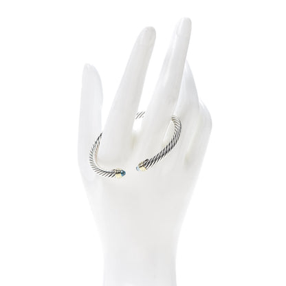David Yurman Sterling Silver 14K Yellow Gold Blue Topaz 5mm Cable Classics Petite Color Bracelet 2 of 4