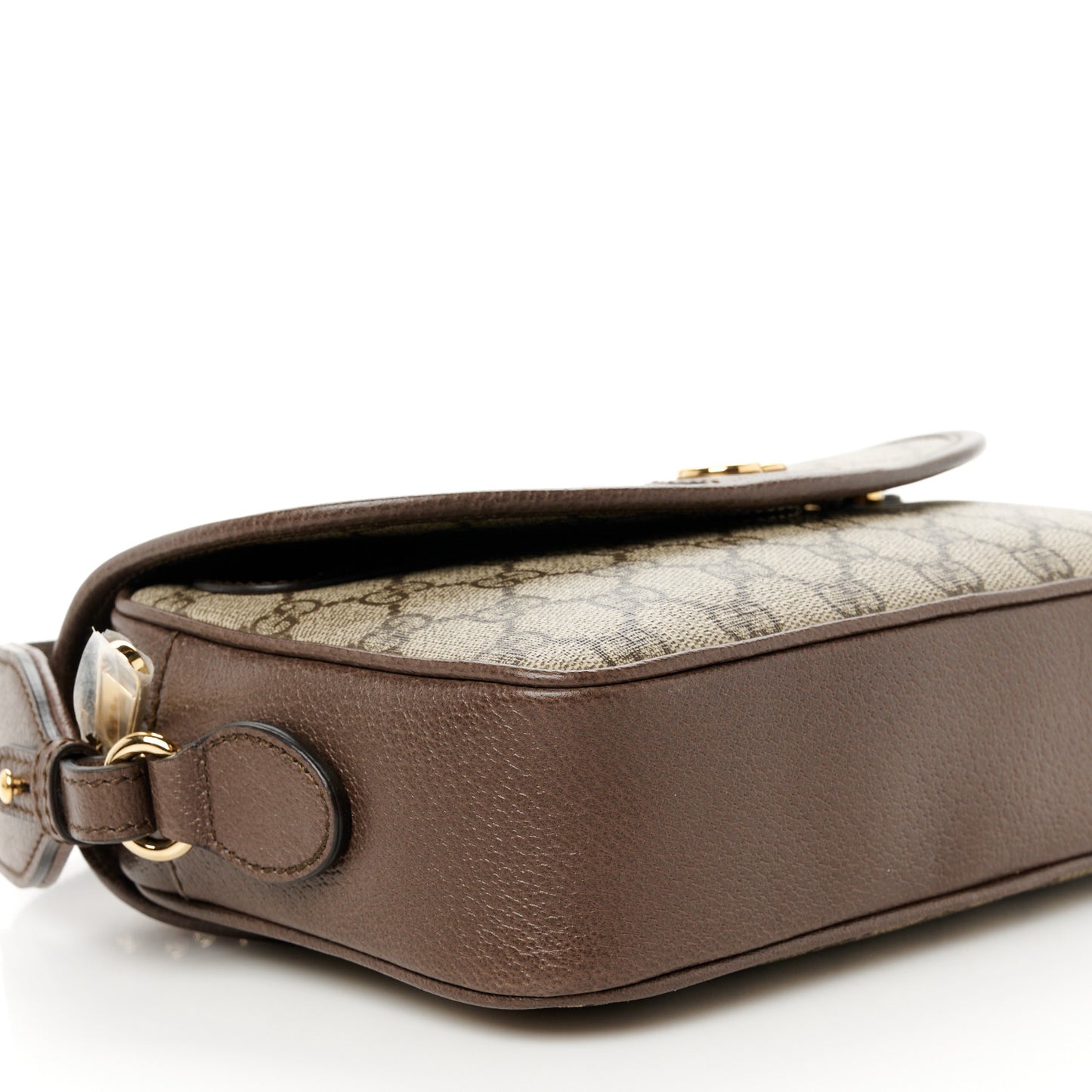 GG Supreme Monogram Textured Dollar Calfskin Web Studded Mini Ophidia Flap Shoulder Bag Beige Ebony New Acero