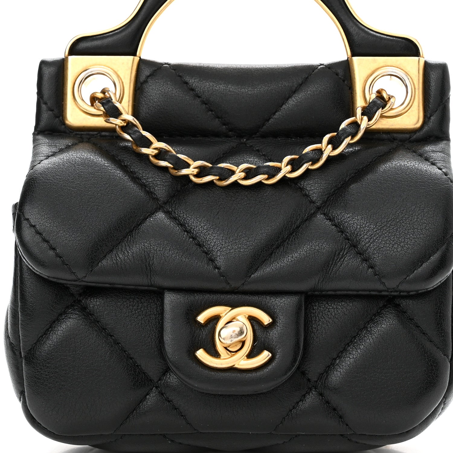 Chanel Calfskin Quilted Lady Handle Flap Card Holder With Chain Black 9 of 12