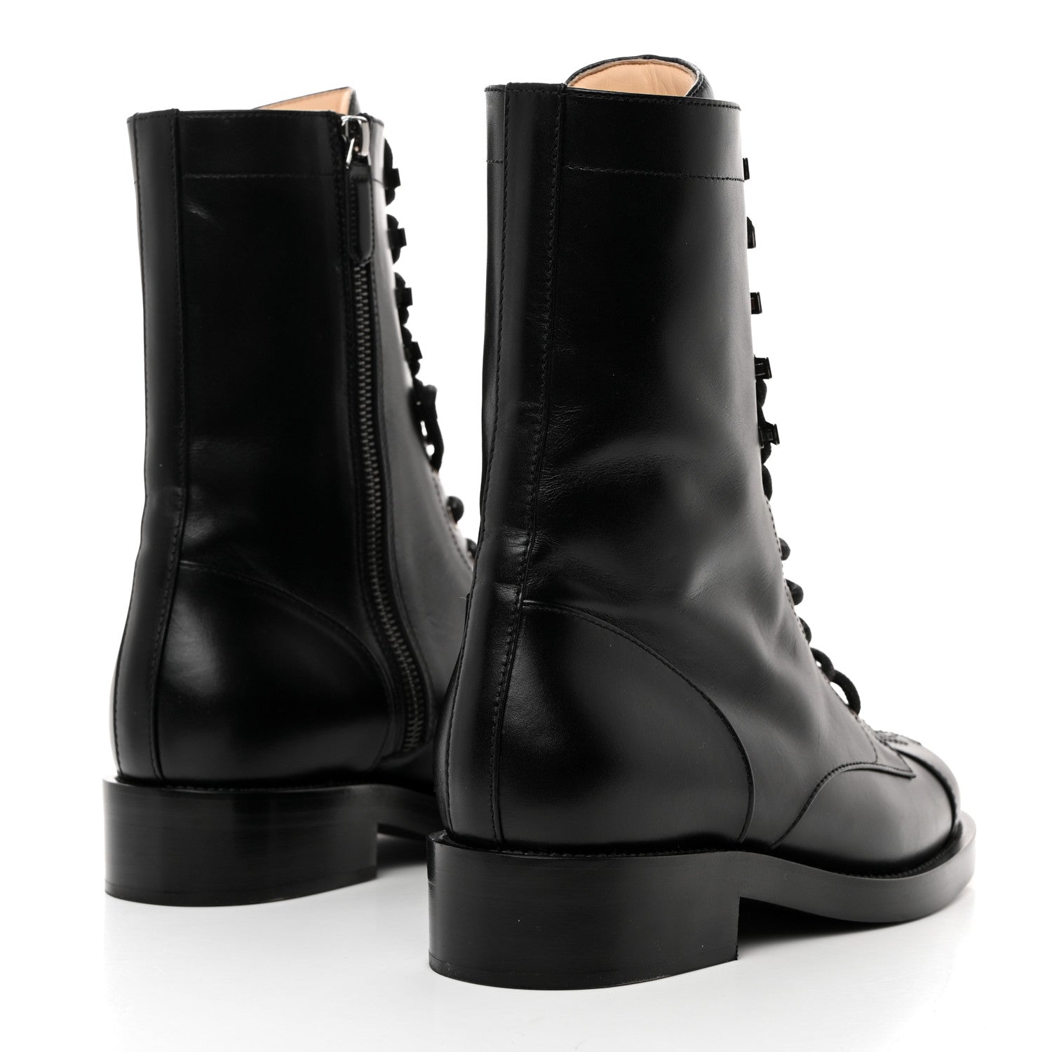 Chanel Calfskin Cap Toe Lace Up Combat Boots 39 Black 4 of 8