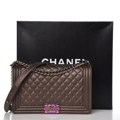 Chanel Iridescent Goatskin Quilted New Medium Boy Flap Dark Gold 8 of 8