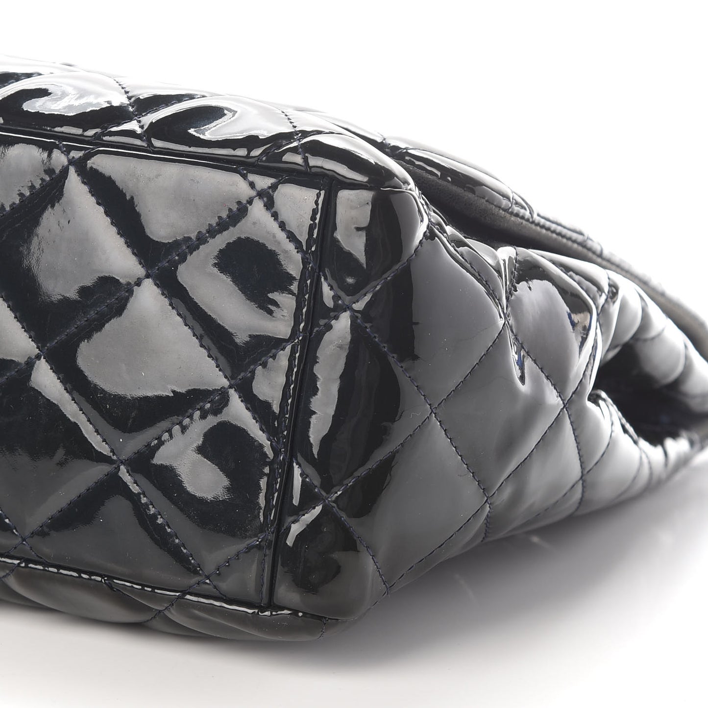 Patent Quilted Maxi Single Flap Navy Blue