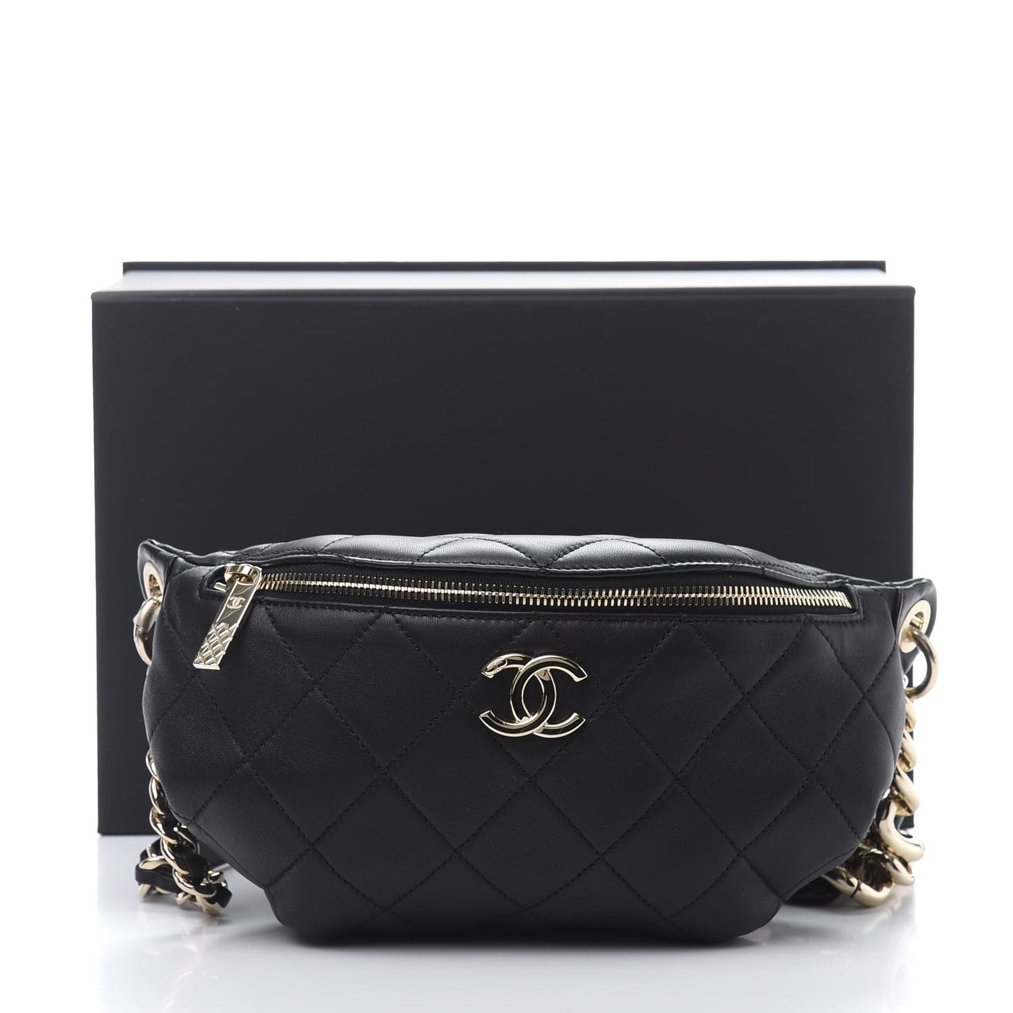 Lambskin Quilted Waist Belt Bag Black