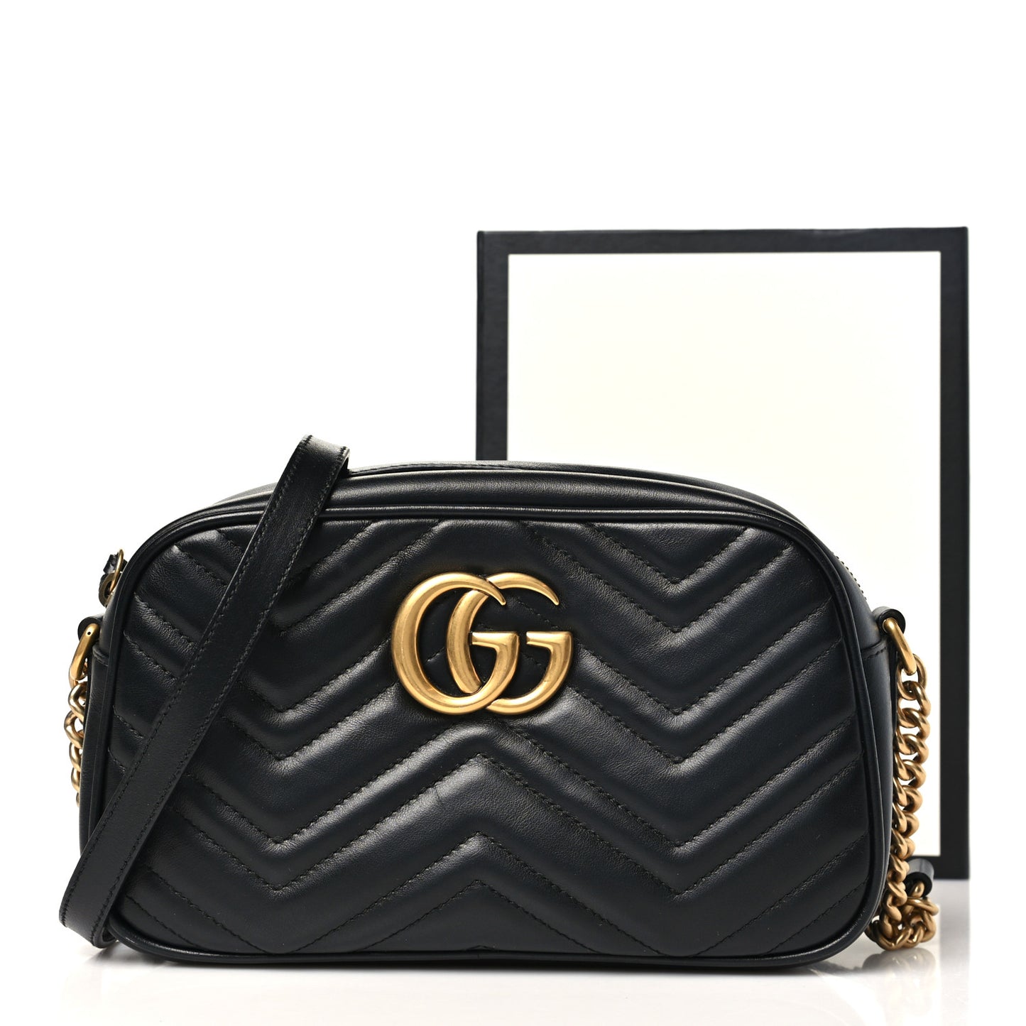 Calfskin Matelasse Small GG Marmont Chain Shoulder Bag Black